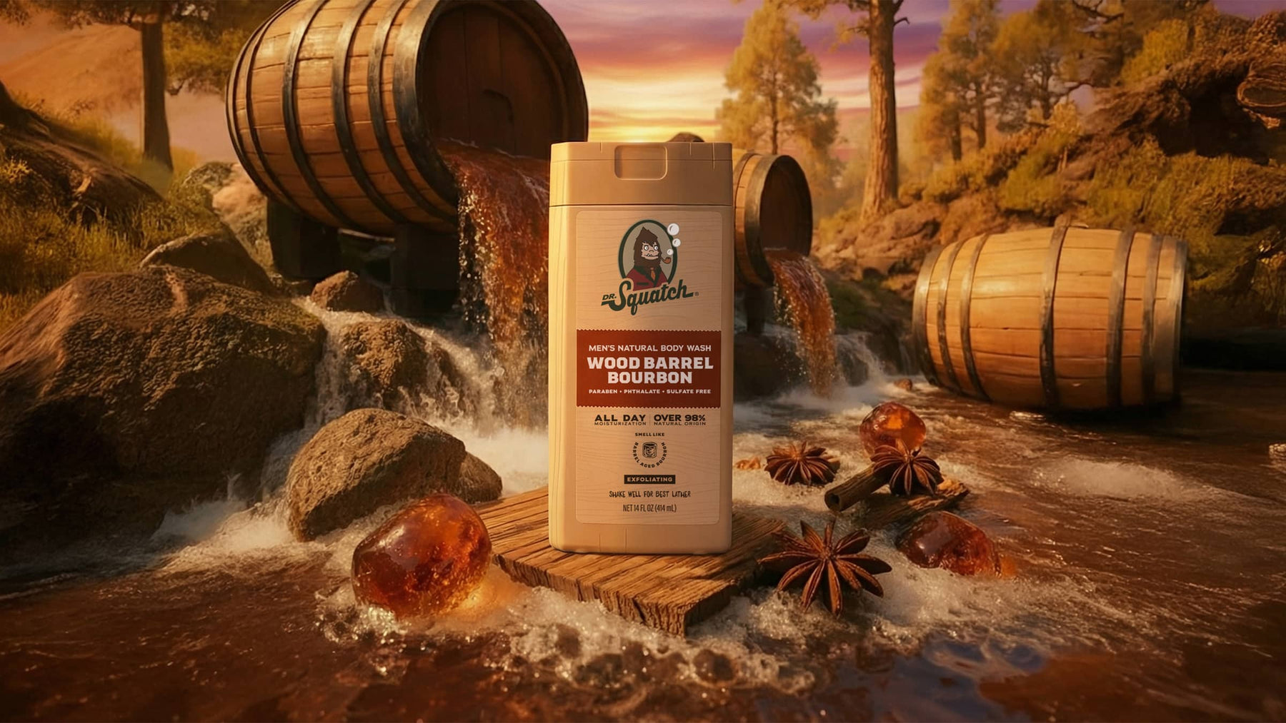 14 oz Wood Barrel Bourbon Exfoliating Body Wash - Daily Scent